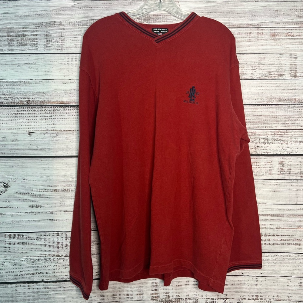 Polo Ralph Lauren Jeans Red Mens Long Sleeve Shirt Medium 100% Cotton